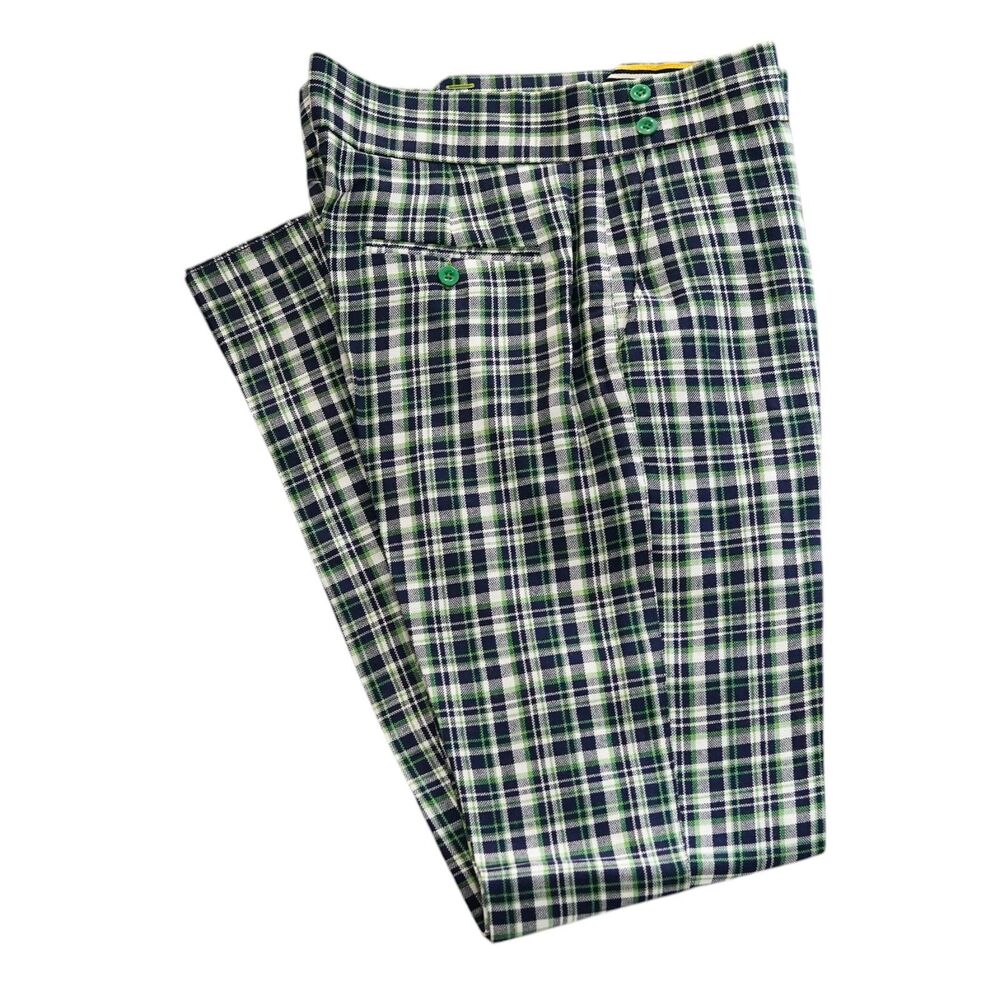Mens 36 Gurkha Pants Blue Green Plaid Cotton Flat Front Slim Fit Dress Trousers